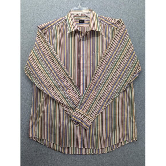 Paul Smith Dress Shirt Mens 18.5 35-36 Multicolor Stripe Button Front Made Italy - Picture 1 of 10